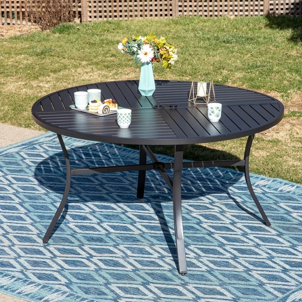 7Piece Patio Dining Set ,Large Round Dining Table with Umbrella Hole and Metal Swivel Dining Chairs