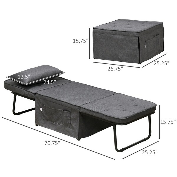 HOMCOM Ottoman Sofa Bed,4 in 1 MultiFunction Button Tufted Folding Sleeper Chair Bed with Adjustable Backrest,Black