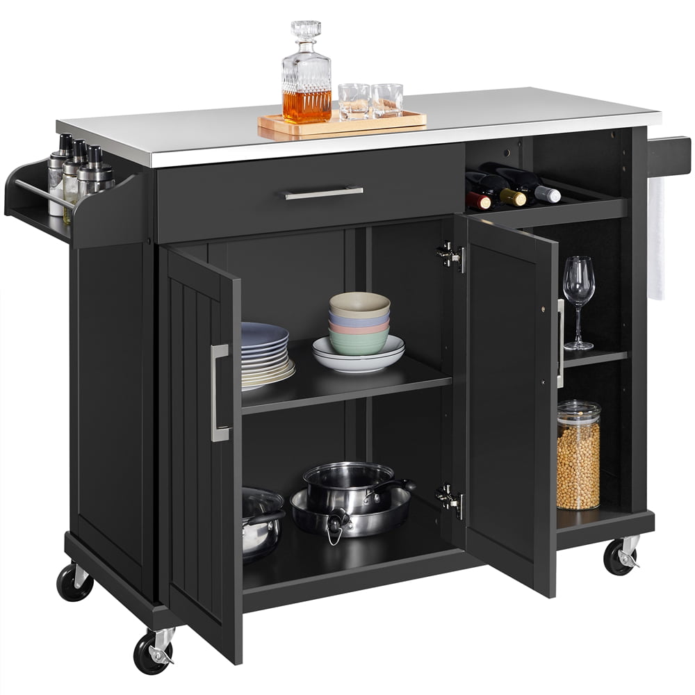 Topeakmart Kitchen Island Cart on Wheels with Stainless Steel Top, Black
