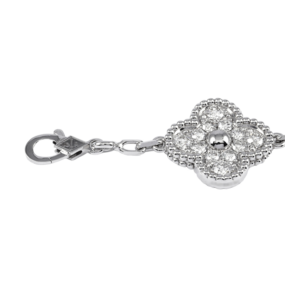 Van Cleef & Arpels Vintage Alhambra 5 Motifs Bracelet 18K White Gold Diamond VCARA41500