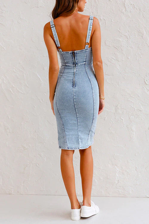 Denim Bodycon Dress with High SlitClistos