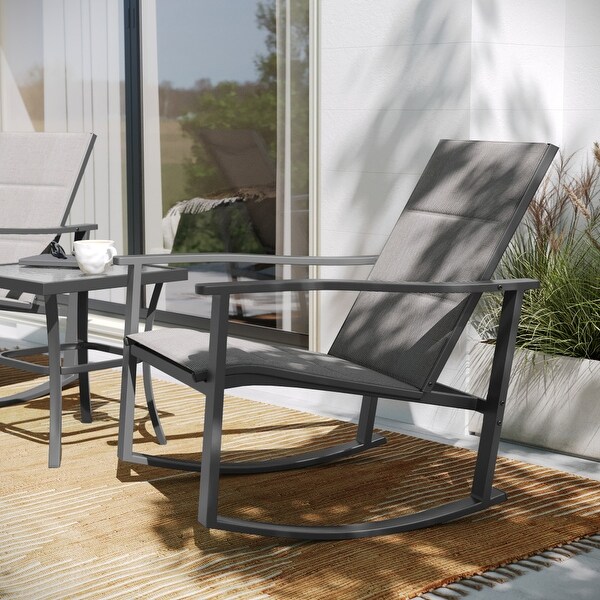 3 Piece AllWeather Rocking Chairs and Glass Top Table Bistro Set