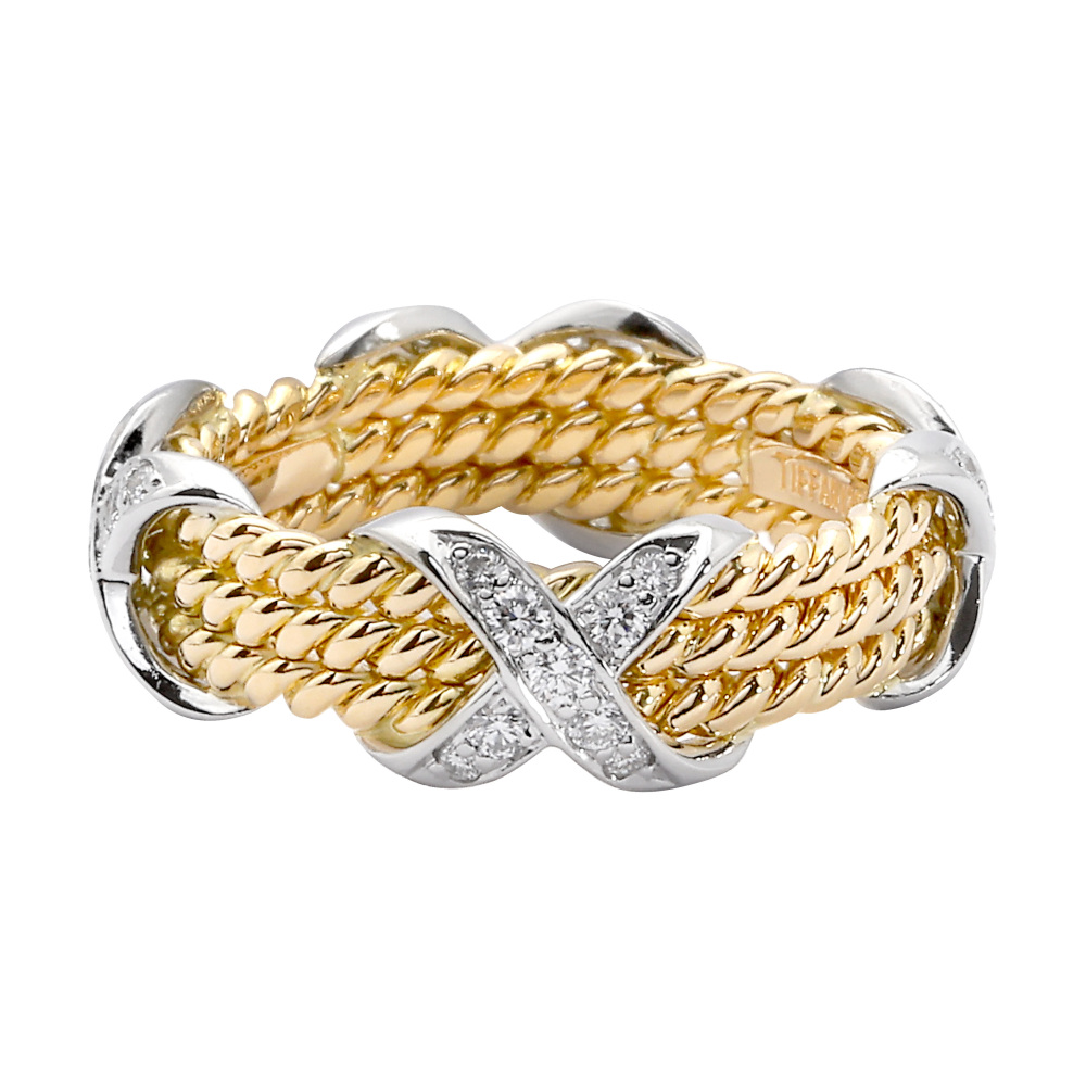 Tiffany & Co. Schlumberger 3 Low Rope Ring Platinum & 18K Yellow Gold Diamond 60110092