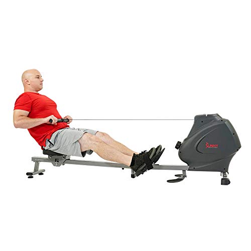Sunny Health & Fitness Multi-Function Premium Magnetic Rowing Machine, Bicep Curls, Upward Rows, Seated Rows, Foldable Slide Rails, Digital Monitor, Optional Free SunnyFit App Connection