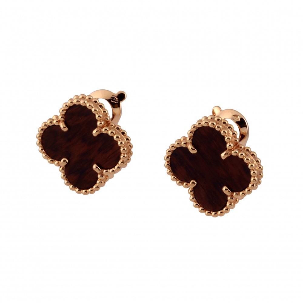 Van Cleef & Arpels Vintage Alhambra Earrings 18K Rose Gold Letterwood