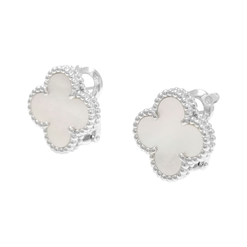 Van Cleef & Arpels Vintage Alhambra Earrings 18K White Gold VCARF48600