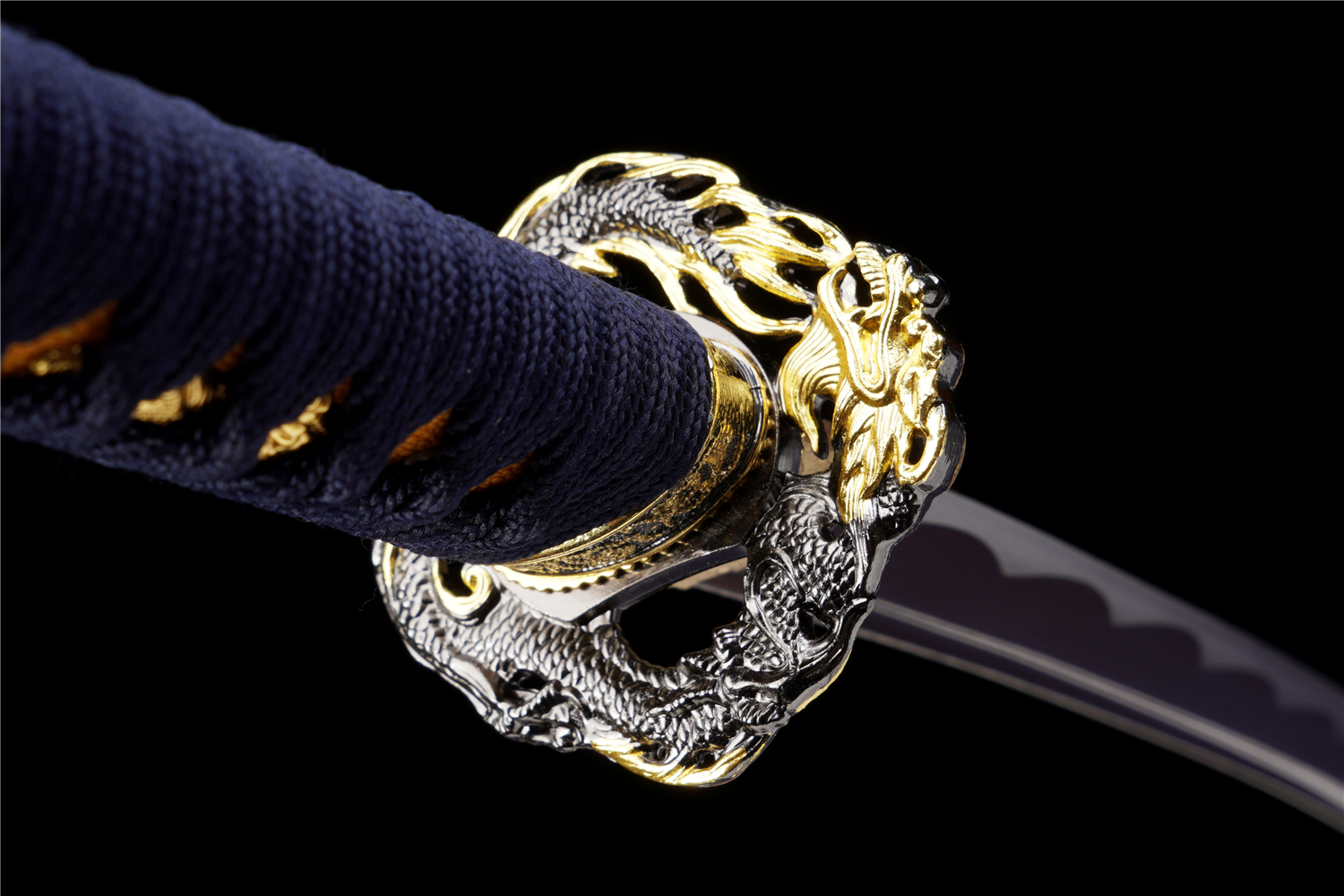 Handmade Japanese Katana High Carbon Gold Blade Dragon Tsuba Full Tang