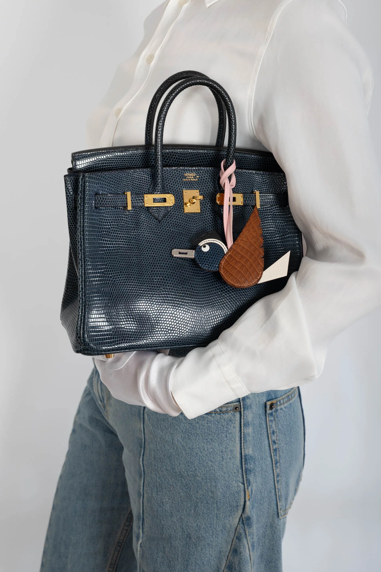 Hermès Birkin 25 Bleu de Malte Lizard Gold Hardware