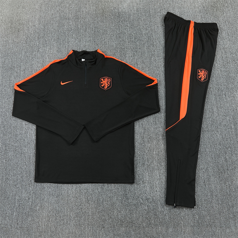 Adult/ Kids Netherlands 2627 Half Zippered Training Suit - Black