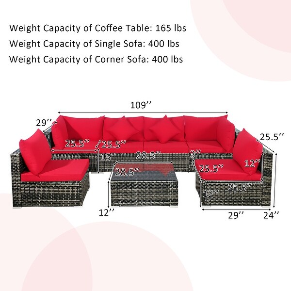 7PCS Patio Rattan Furniture Set Sectional Sofa Garden Cushion