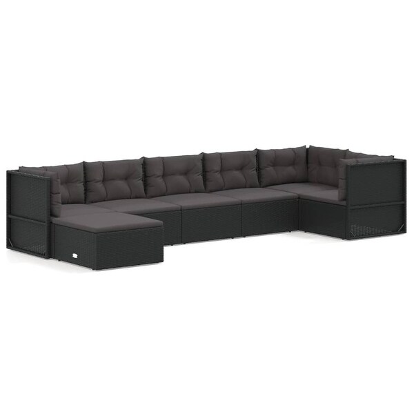 vidaXL 4 Piece Patio Lounge Set with Cushions Black Poly Rattan