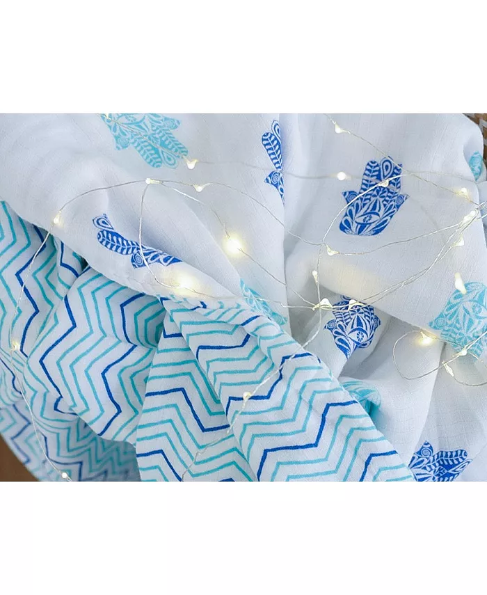 Malabar Baby Certified Organic Muslin Four-Layer Reversible All Season Snug Blanket, Hamsa