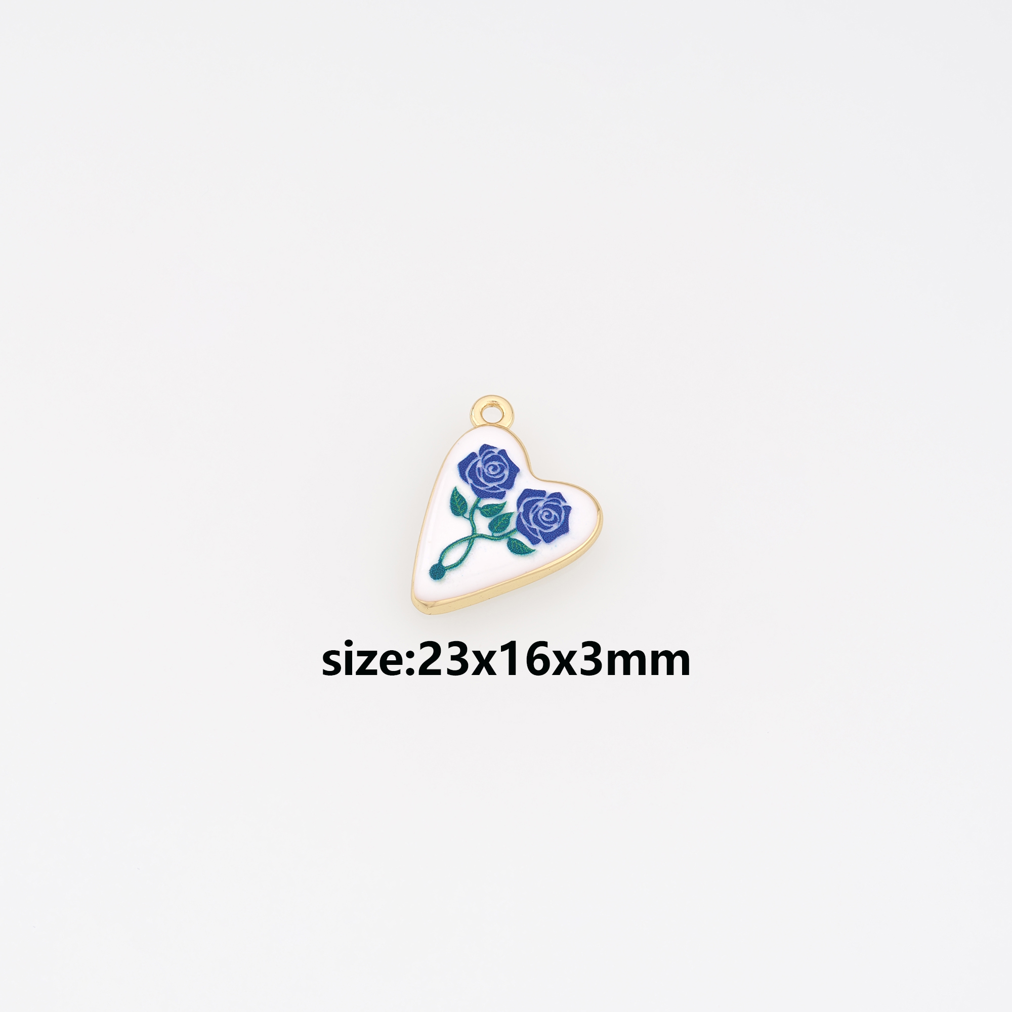 18K Gold Filled Heart Pendant,Enamel Rose Heart Charm Earrings Necklace for DIY Jewelry Making Supply