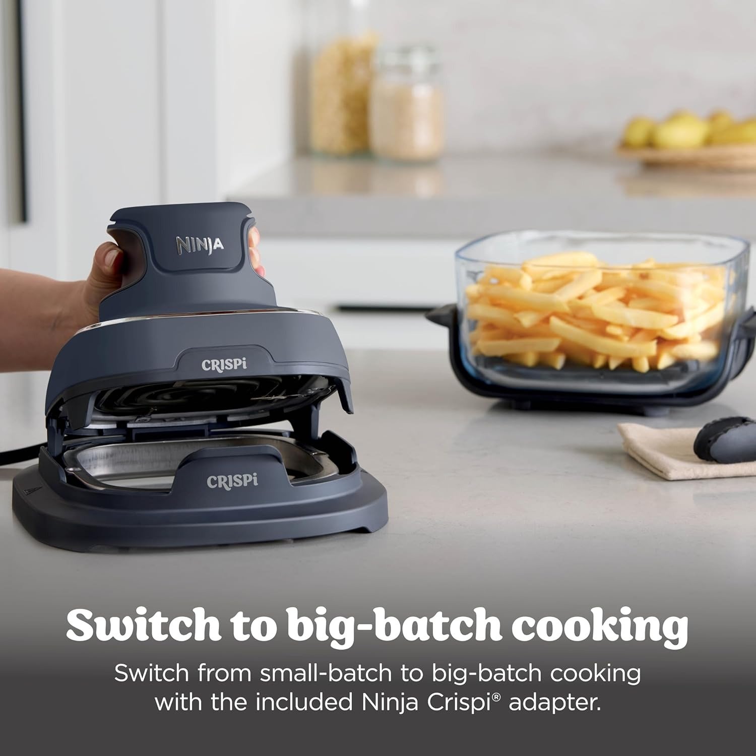 4-in-1 Glass Air Fryer | 450°F | Non-Toxic | 4QT & 6-Cup Glass Containers w/Lids | Microwave, Freezer, Dishwasher Safe | Max Crisp, Air Fry, Bake, Recrisp | Cyberspace Gray