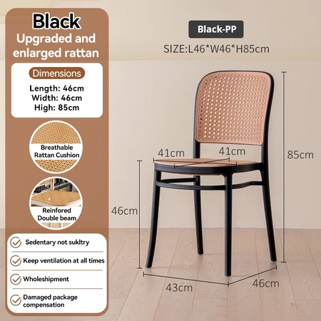 Rattan Chair Dining Chair Home Nordic style Stackable Kitchen Thickened Simple Kerusi 藤编椅 Restaurant coffee