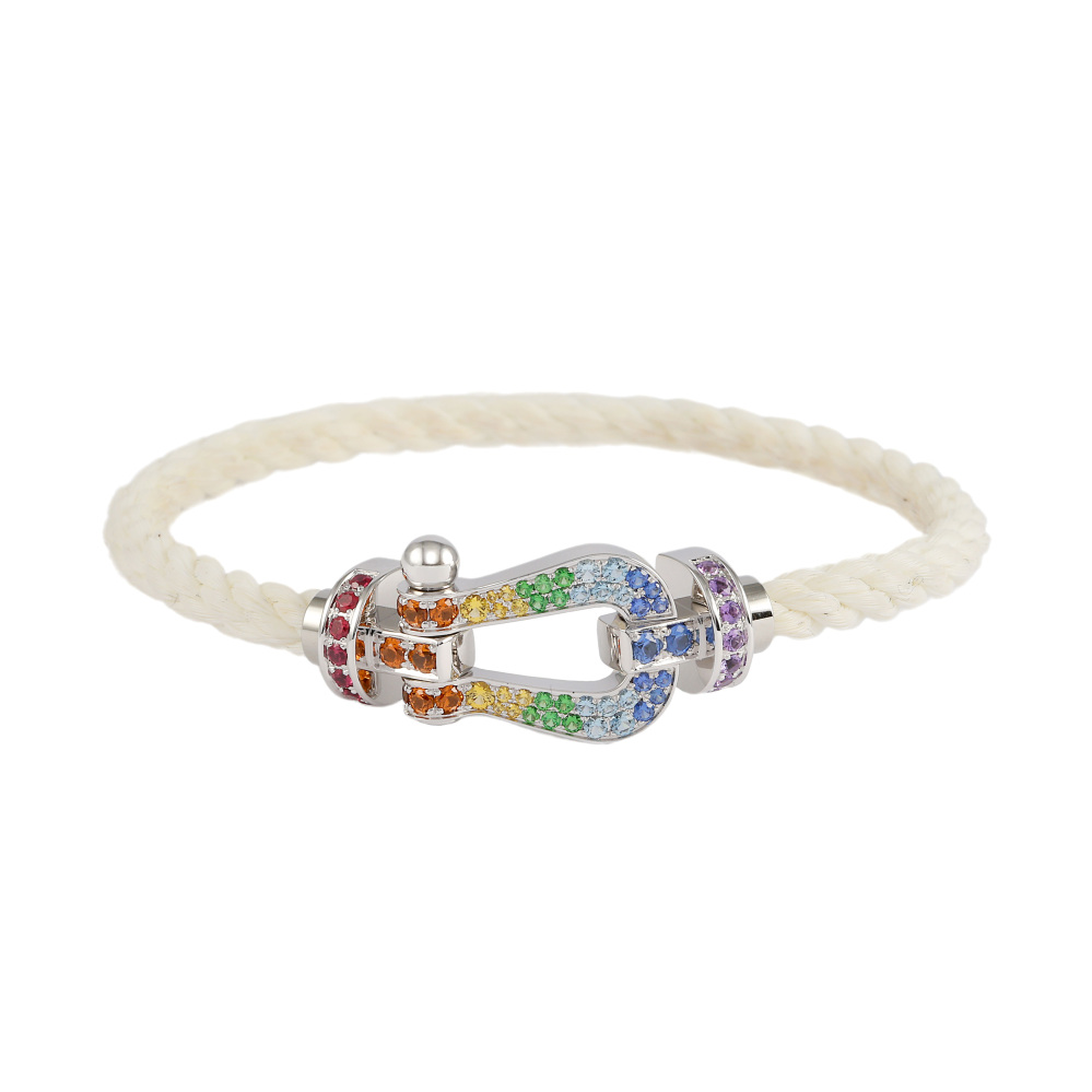 FRED Force 10 Lm Colored Stones Bracelet 18K White Gold & Stainless Steel Multicolor 0B0155-6B0160