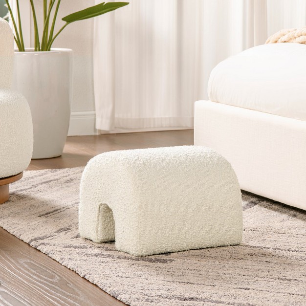 Arched Upholstered Footstool Ottoman Ivory White Boucle