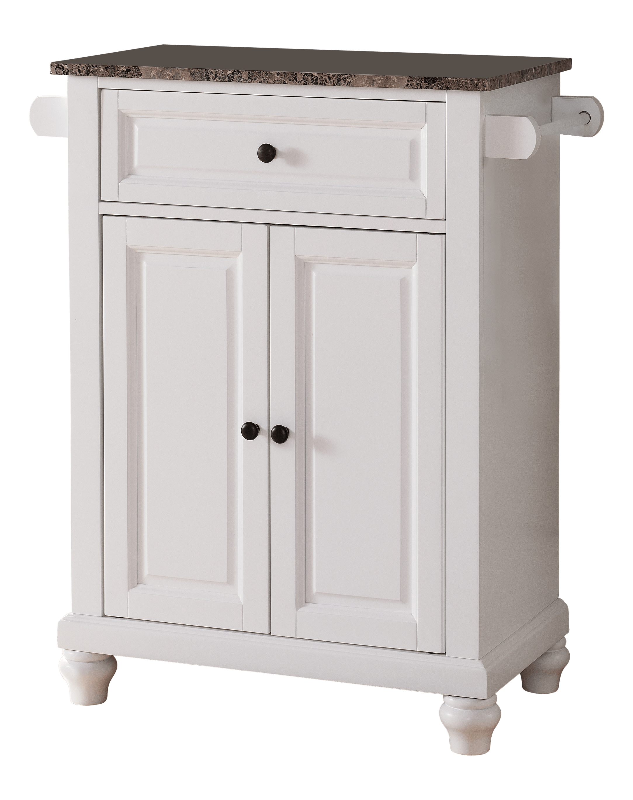 Ian Kitchen Island Storage Cabinet, White and Marble Wood, Adjustable Shelf and Towel Bars, Contemporary
