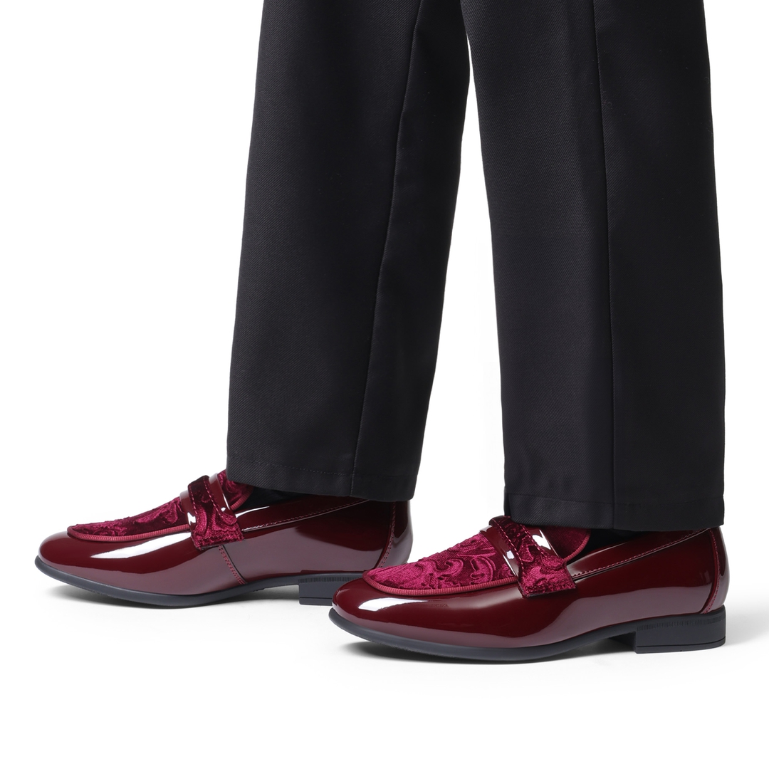 Boy's Tuxedo Patent Classic Velvet Loafers