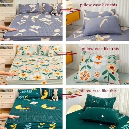 3 IN 1 Cotton Fitted Bedsheet Mattress Cover Single/Queen/King Flower Colored Fitted sheet Bed Cover Non Slip Sheet