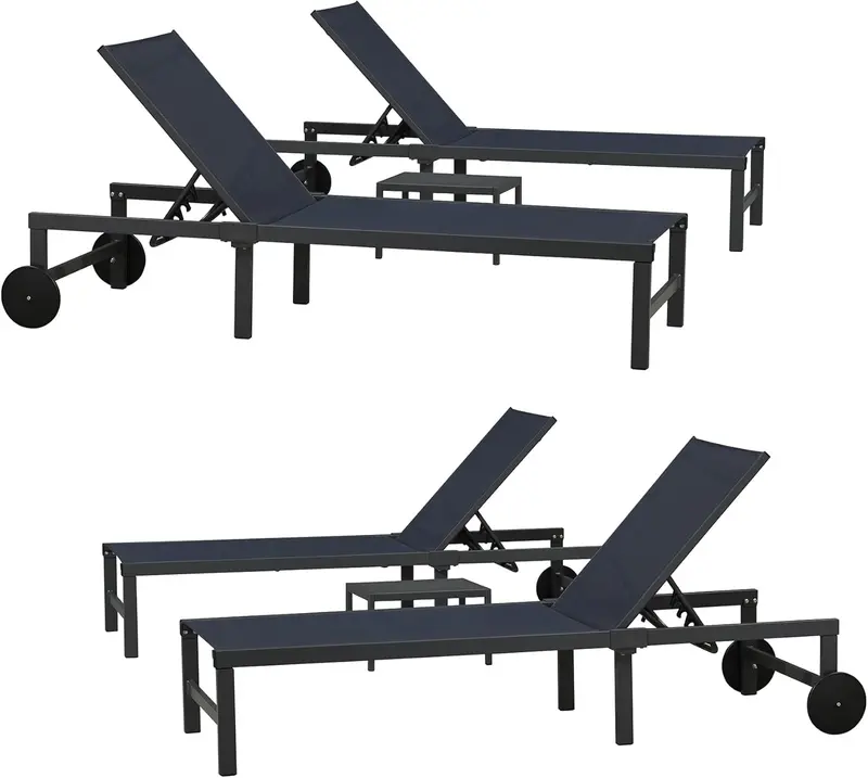 PURPLE LEAF Tanning Lounge Set – Adjustable Aluminum Reclining Chairs with Face-Down Hole, Wheels, Pillows & Matching Table