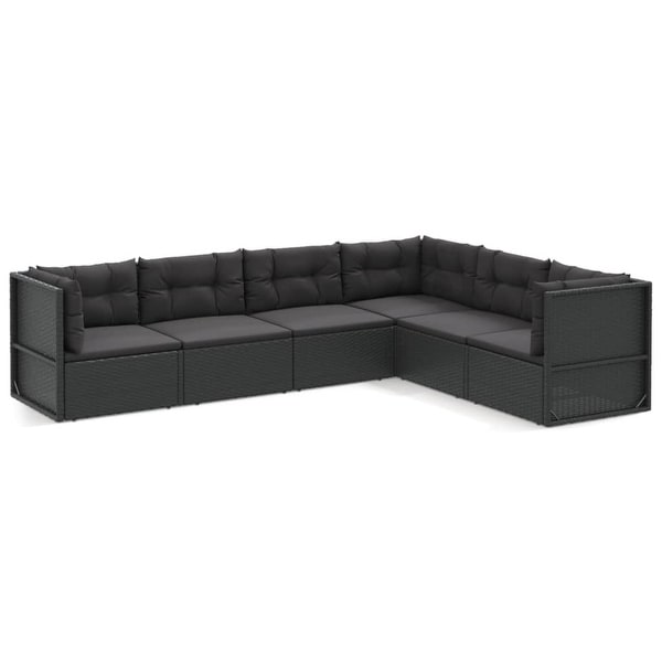 vidaXL 5 Piece Patio Lounge Set with Cushions Black Poly Rattan