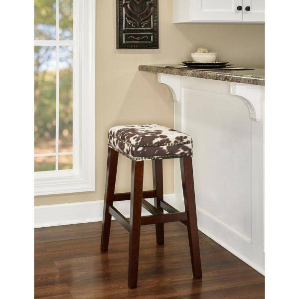 Linon Home Decor Will 30 in. Brown Cow Print and Walnut Bar Stool