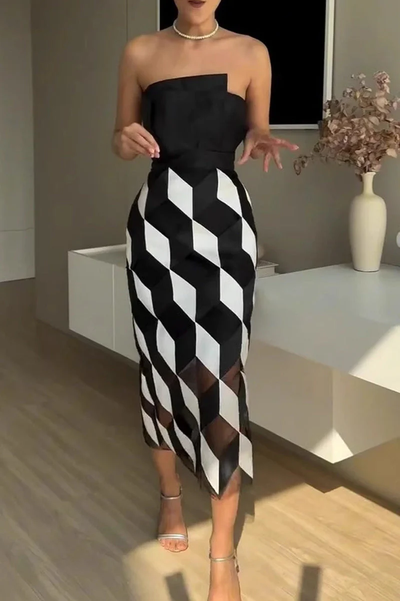 Contrasting Patchwork Strapless GownClistos