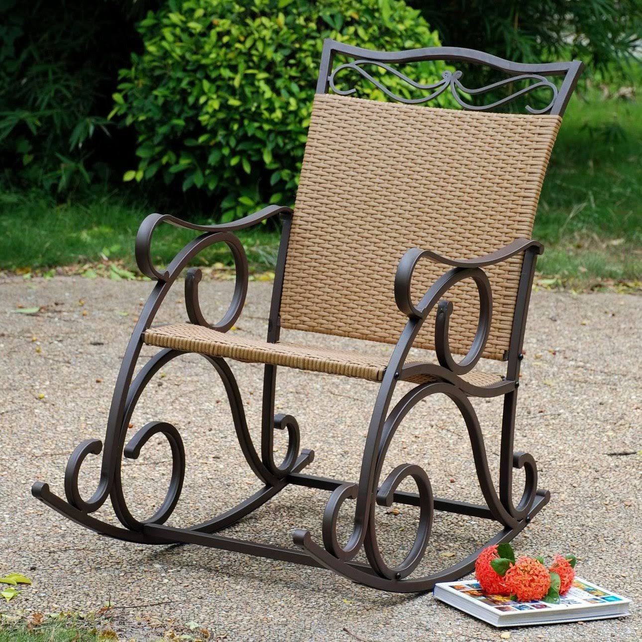 International Caravan Valencia Resin Wicker Steel Rocking Chair - Antique Brown