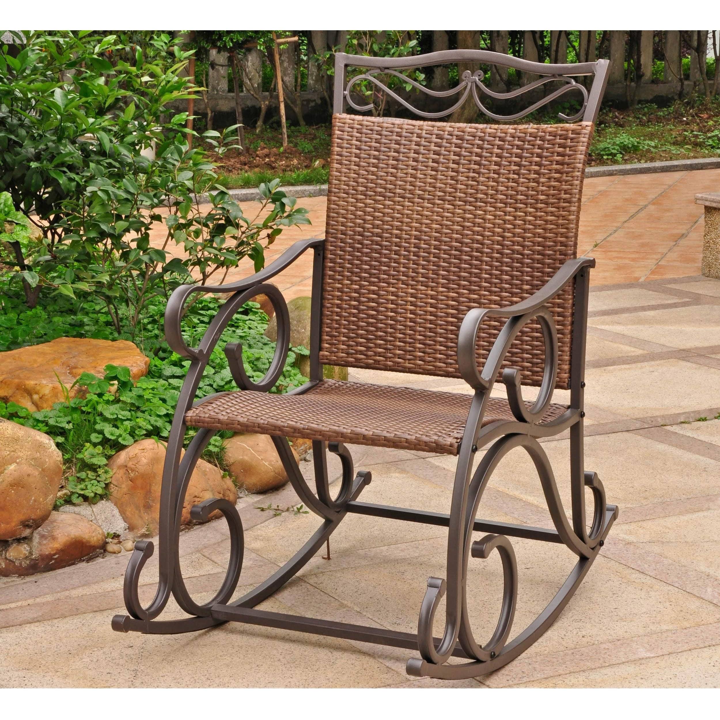 International Caravan Valencia Resin Wicker Steel Rocking Chair - Antique Brown
