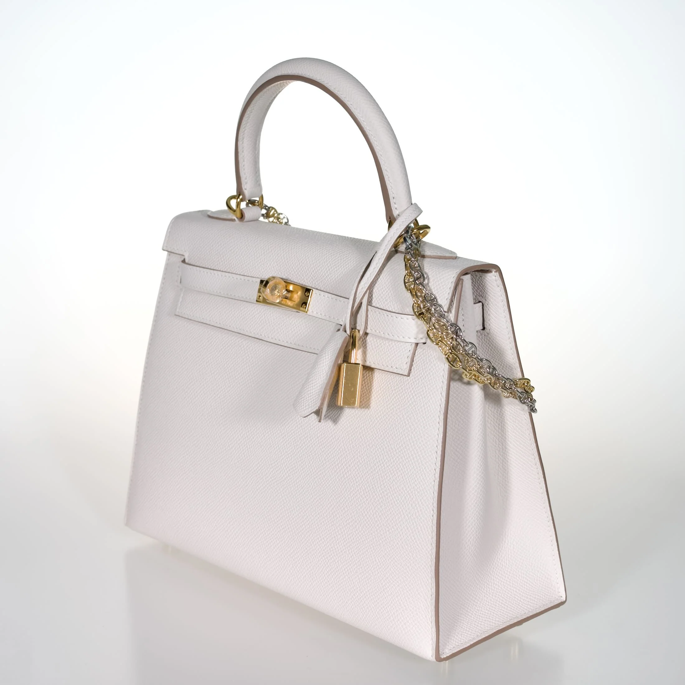 Hermès Kelly 25 Sellier Gris Pâle Epsom Gold Hardware