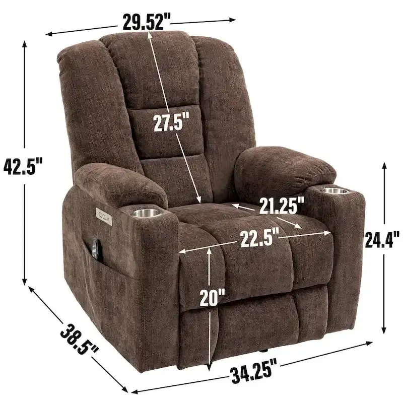 Power Lift Recliner with Heat, Massage & USB-C Charging — Wide Overstuffed Design