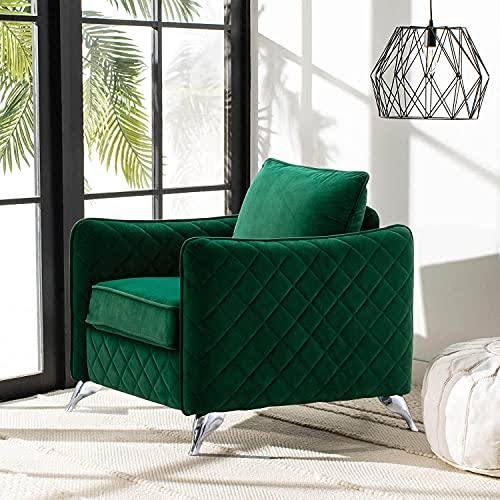 Altrobene Modern Accent Chair, Velvet Arm Chair for Living Room Bedroom Home Office, Silver Tone Metal Legs, Christmas Green