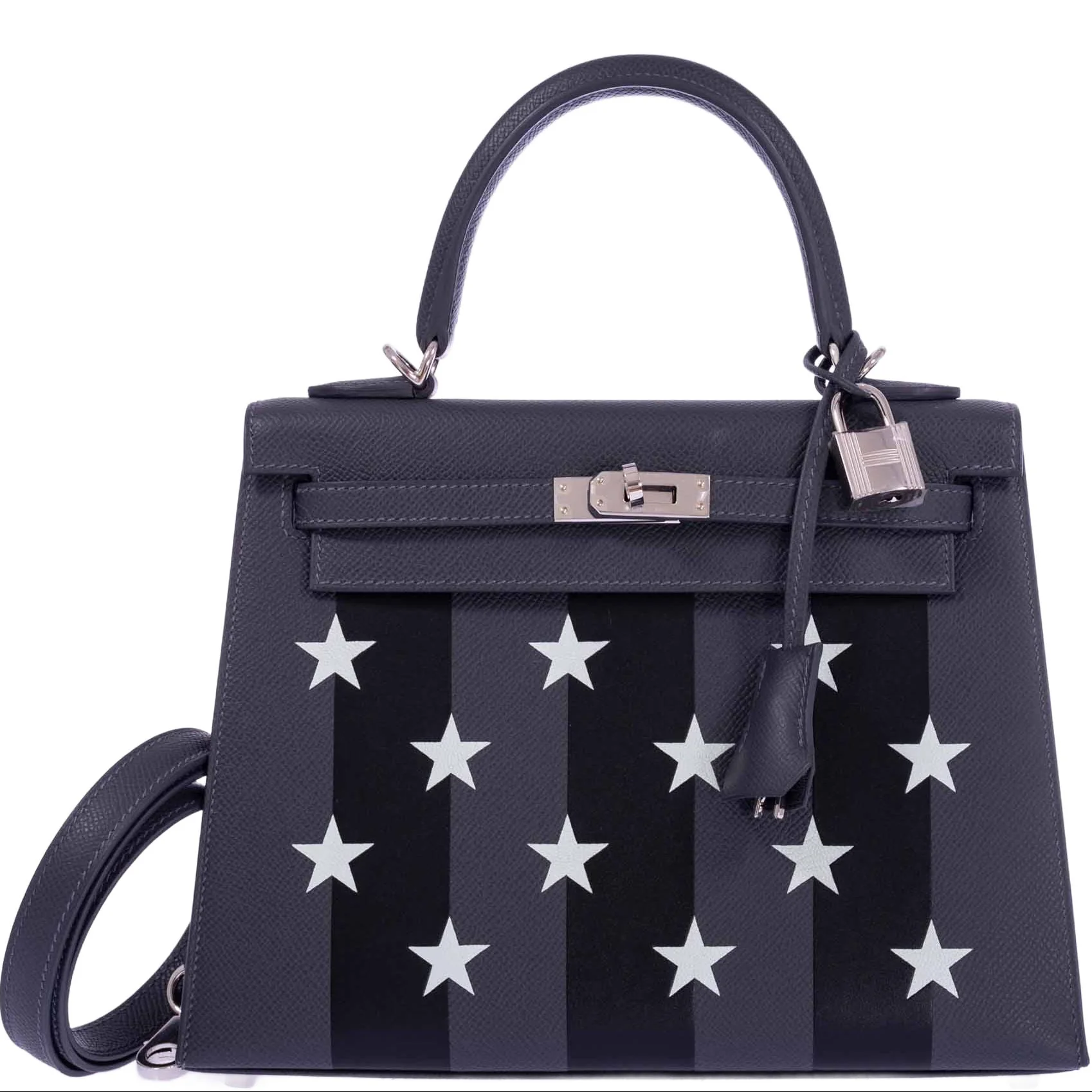Hermès Kelly 25 Sellier Casaque Étoilée Ardoise Epsom Noir Tadelakt Vert Peppermint Chèvre Palladium Hardware