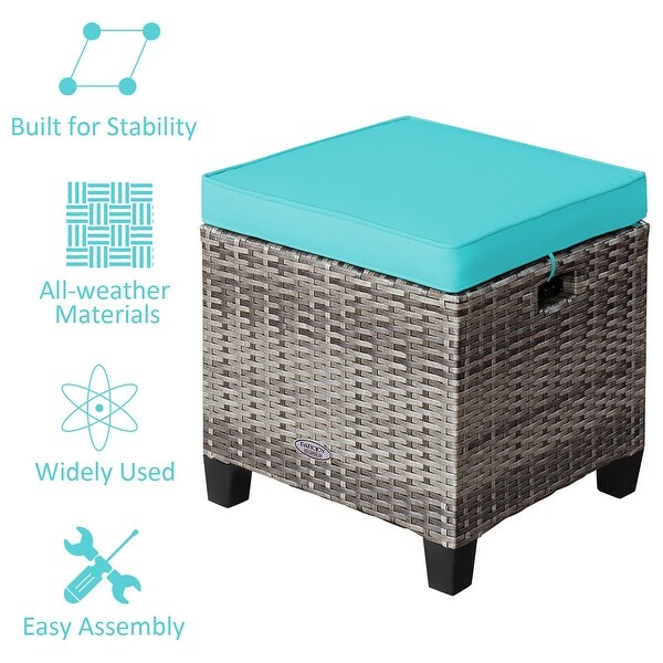 Costway 2PCS Patio Rattan Cushioned Ottoman Seat Foot Rest Table