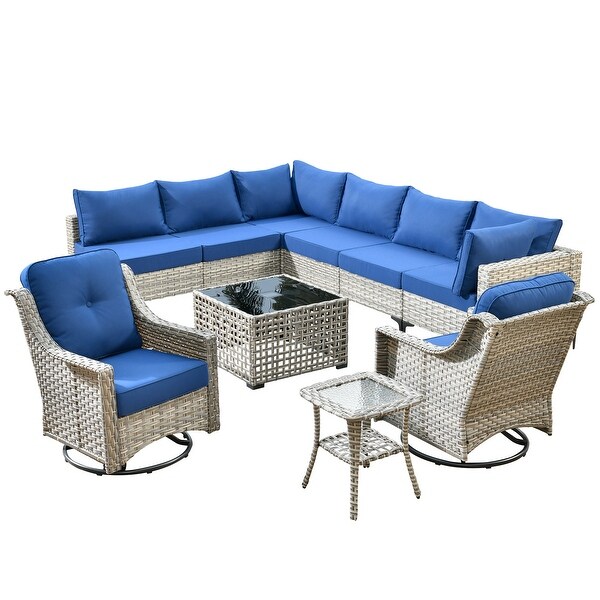 HOOOWOOO 10piece Wicker Patio Furniture Set Sectional Sofa with Swivel Chair