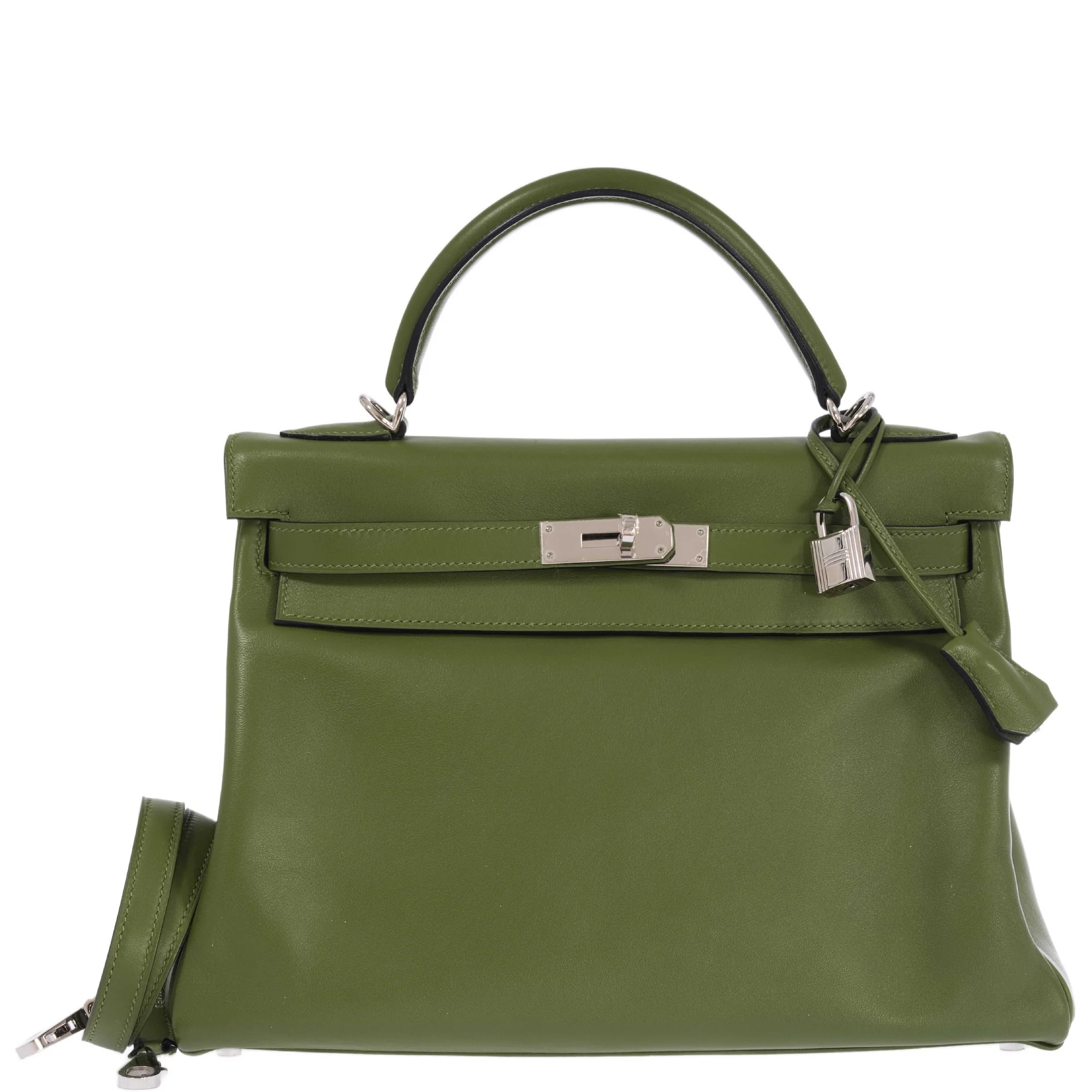 Hermès Kelly 32 Retourne Vert Pelouse Swift Palladium Hardware
