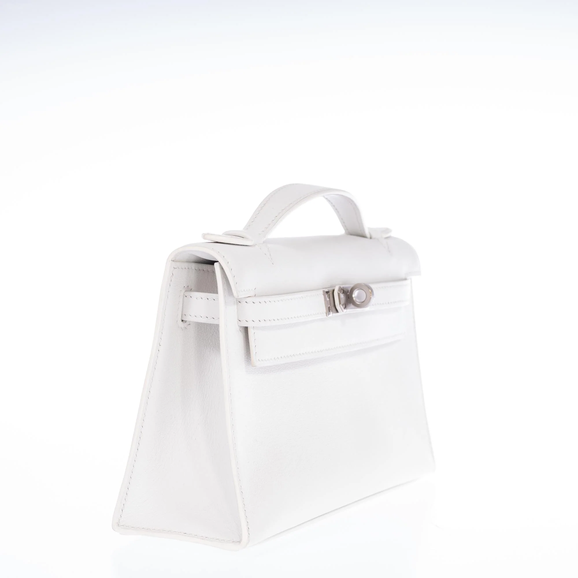Hermès Kelly Pochette White Swift Palladium Hardware