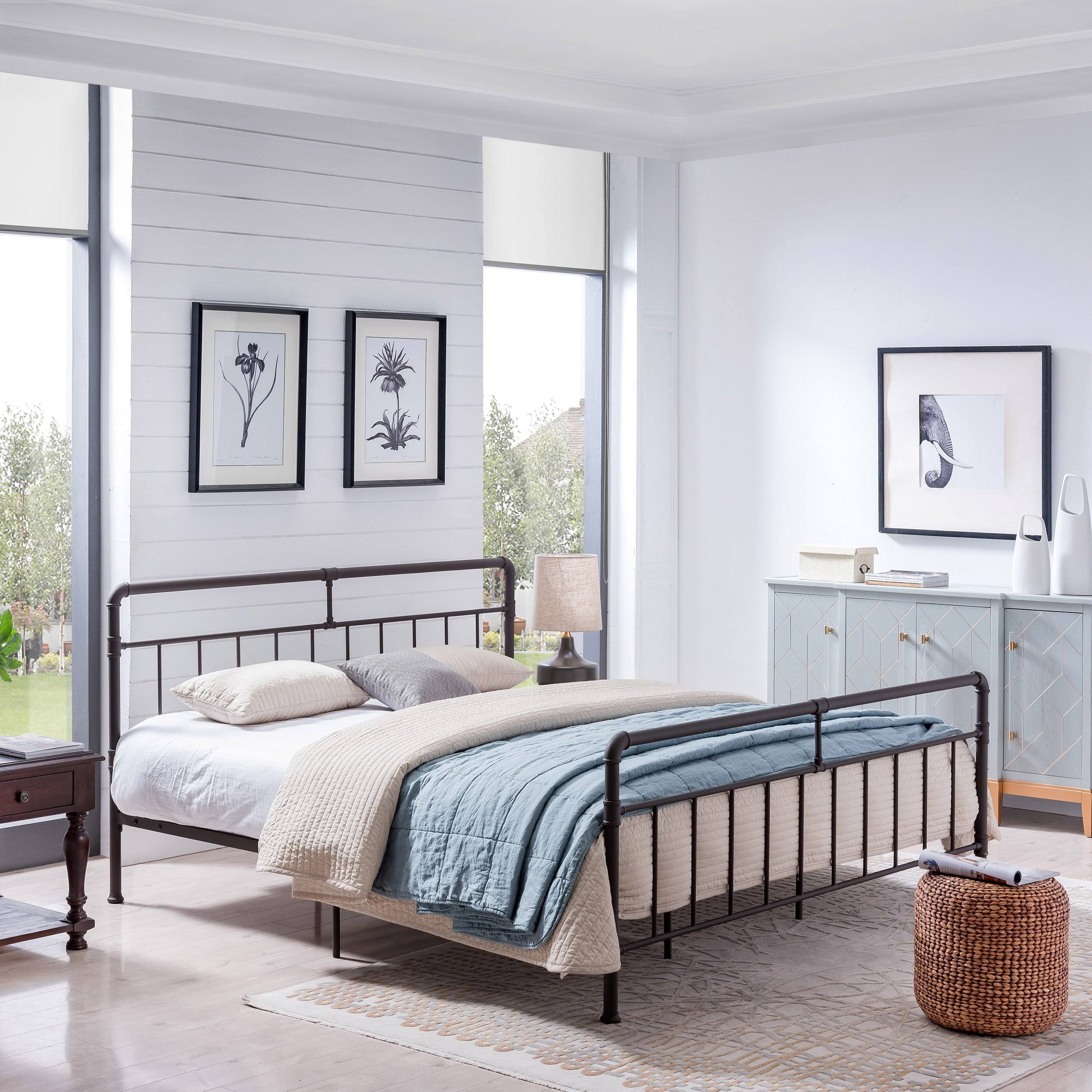 Christopher Knight Home 307456 Sally Queen-size Iron Bed Frame, Minimal, Industrial, Hammered Copper,