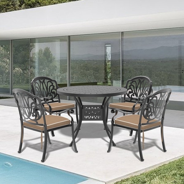 Outdoor cutlery set,(Cushions In Random Colors)5Piece Set Of Cast Aluminum Patio Furniture With Cushions