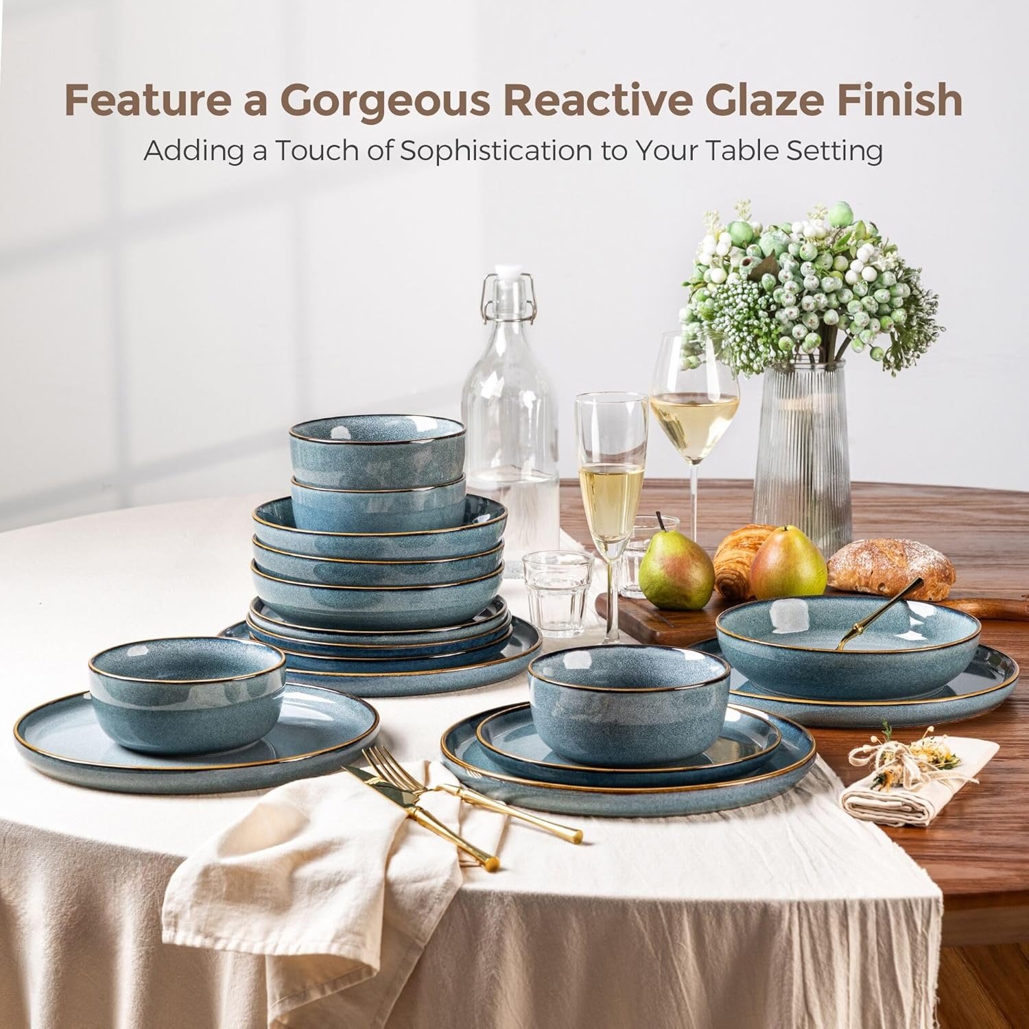 Stoneware Dinnerware Set Chip-Resistant Dishwasher Microwave Safe Tableware Set