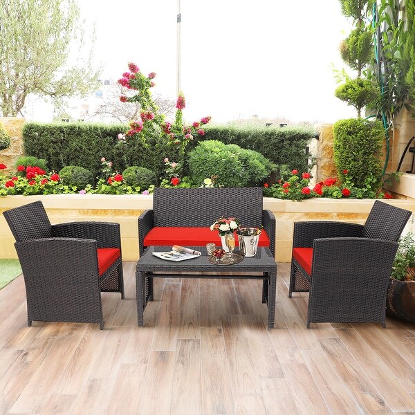 Costway 8PCS Patio Rattan Furniture Set Cushioned Chair Sofa Coffee