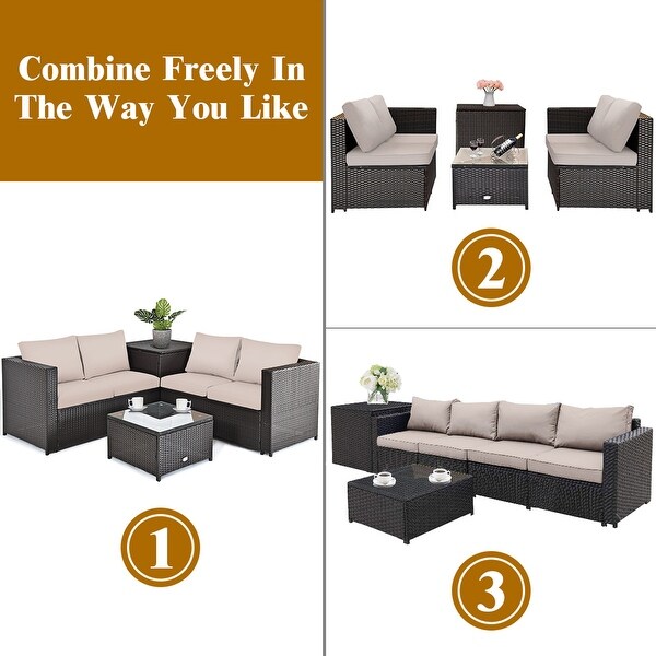 Gymax 8PCS Cushioned Rattan Patio Conversation Set w/ Coffee Table