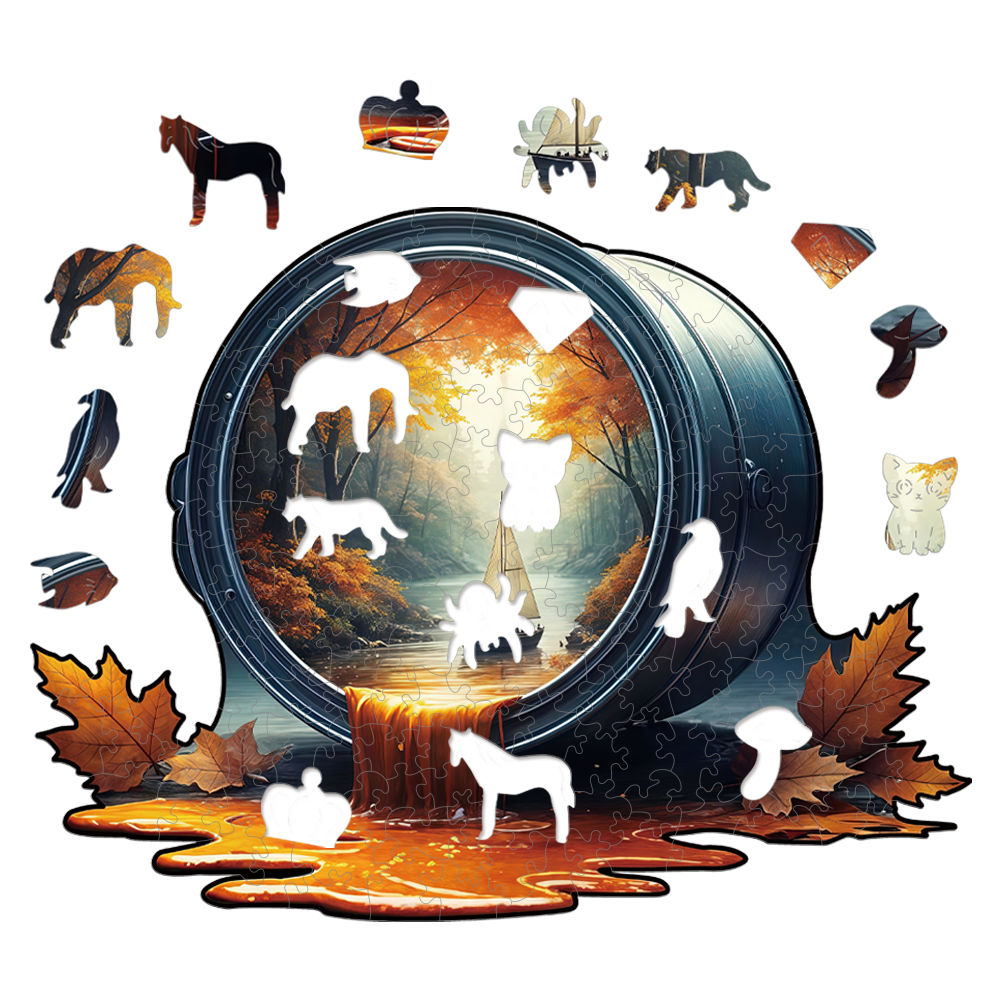 Animal Wooden Puzzle-Maple leaves in autumn