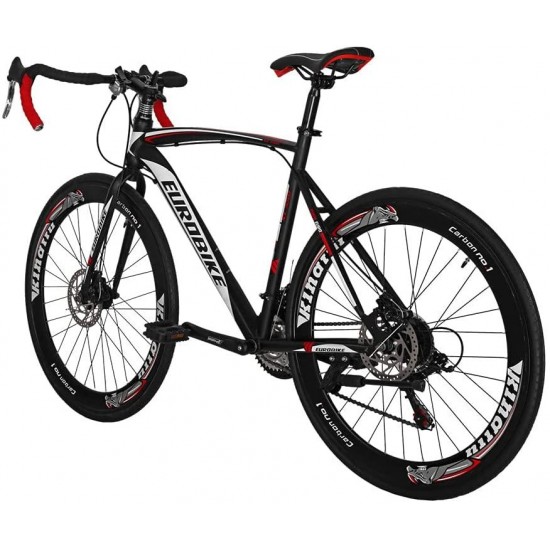 700C Adult Road Bike Steel Frame 54cm High Rim Wheel Dual Disc Brake 21 Speed Gear System Men Road Bicycle