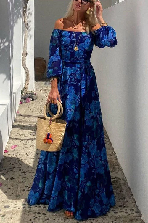 Off Shoulder Floral Maxi Dress | Elegant Belted SwingClistos