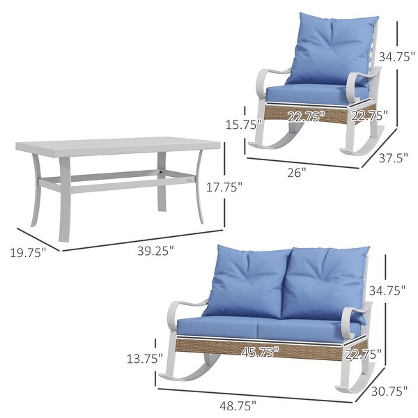 Outsunny 4 Piece Patio Furniture Set with Loveseat Sofa,Rocking Chairs,Coffee Table
