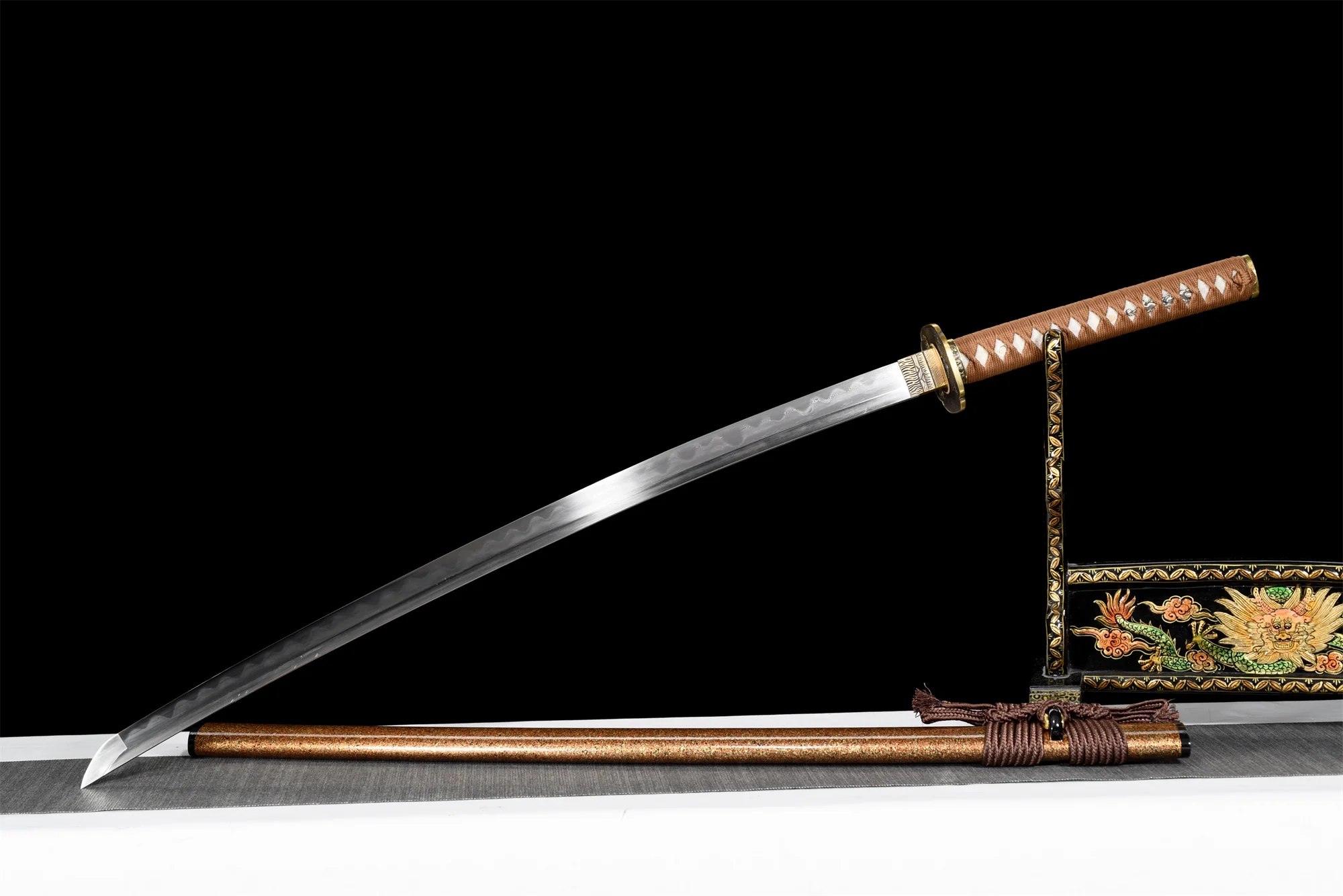 Folding Steel Katana – Clay Tempered, Golden-Brown, Full Tang