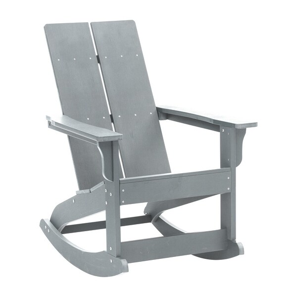 2 Modern Dual Slat Poly Resin Adirondack Rocking Chairs with Side Table