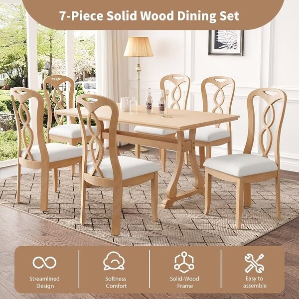 Trestle Dining Table Set with Upholstered Dining Chairs,Smooth Backs